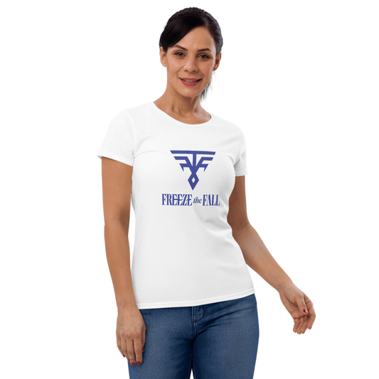 Ladies White T-Shirt - Dark Blue Logo