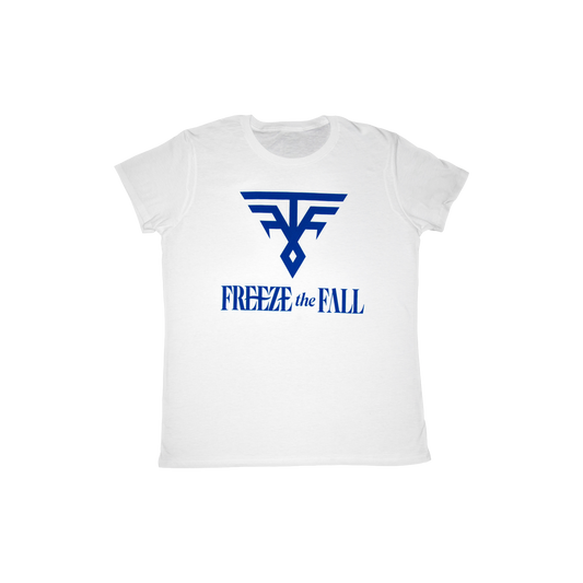Ladies White T-Shirt - Dark Blue Logo